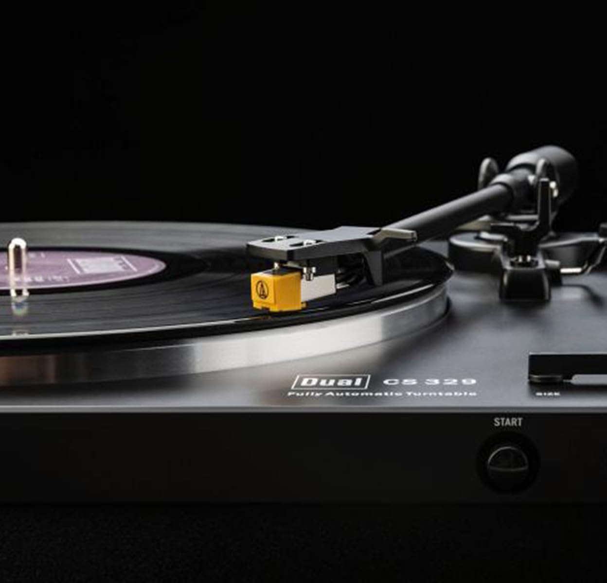 Dual CS 329 - Schwarz, Aluminium & Gummi Schallplattenspieler mit Gummiantrieb und RCA (Phono) Anschluss, Vollautomatischer Betrieb, Plug Play, Kunststoffgehäuse, Schwarz