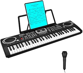 Amyove 61-Key Keyboard Piano, Portable Beginners Electric Piano Keyboard with Built-In Speaker, Microphone, Power Supply & Sheet Music Stand
