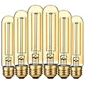LiteHistory Dimmable T10 LED Bulb 4W Equal E26 Edison Bulb 40 Watt AC120V Tubular Light Bulb Warm White 2200K Amber 250lm E26 LED Bulb for Rustic Pendant,Chandeliers,Wall sconces E26 Light Bulbs 6Pack