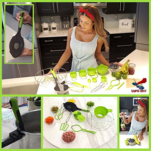 Image of Supa Ant Canning Supplies - US Assembled Certified Food Grade Stainless Steel Canning Kit with XL Ladle, Wide Kitchen Funnel, Jar Lifter and Wrench, Bubble Popper /Measurer, Lid Lifter, Kitchen Tongs