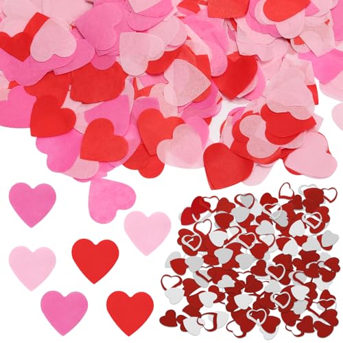 Lot de confettis en papier biodégradables en forme de cœur 75 g - Confettis rouges et argentés - Décoration de table pour mariage, Saint-Valentin,...