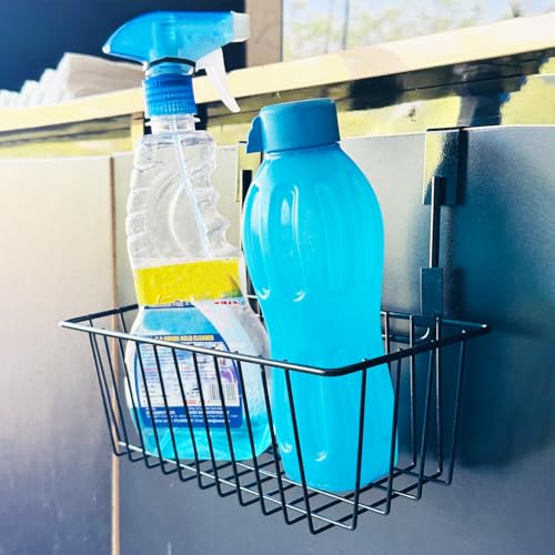 Image of Go Hooked Metal Wire Multipurpose Over Door Basket Hanging Cabinet Storage Organizer Bin for Kitchen Pantry Bathroom Black Space Saving Versatile Compact and Durable Set of 3