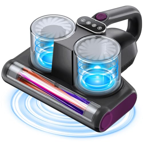 Mattress Vacuum Cleaner, 16Kpa Strong Suction Bed Vacuum with 253.7nm UV-C Light & Ultrasonic and High Heating, Dual Dust Cup, 500W, Corded