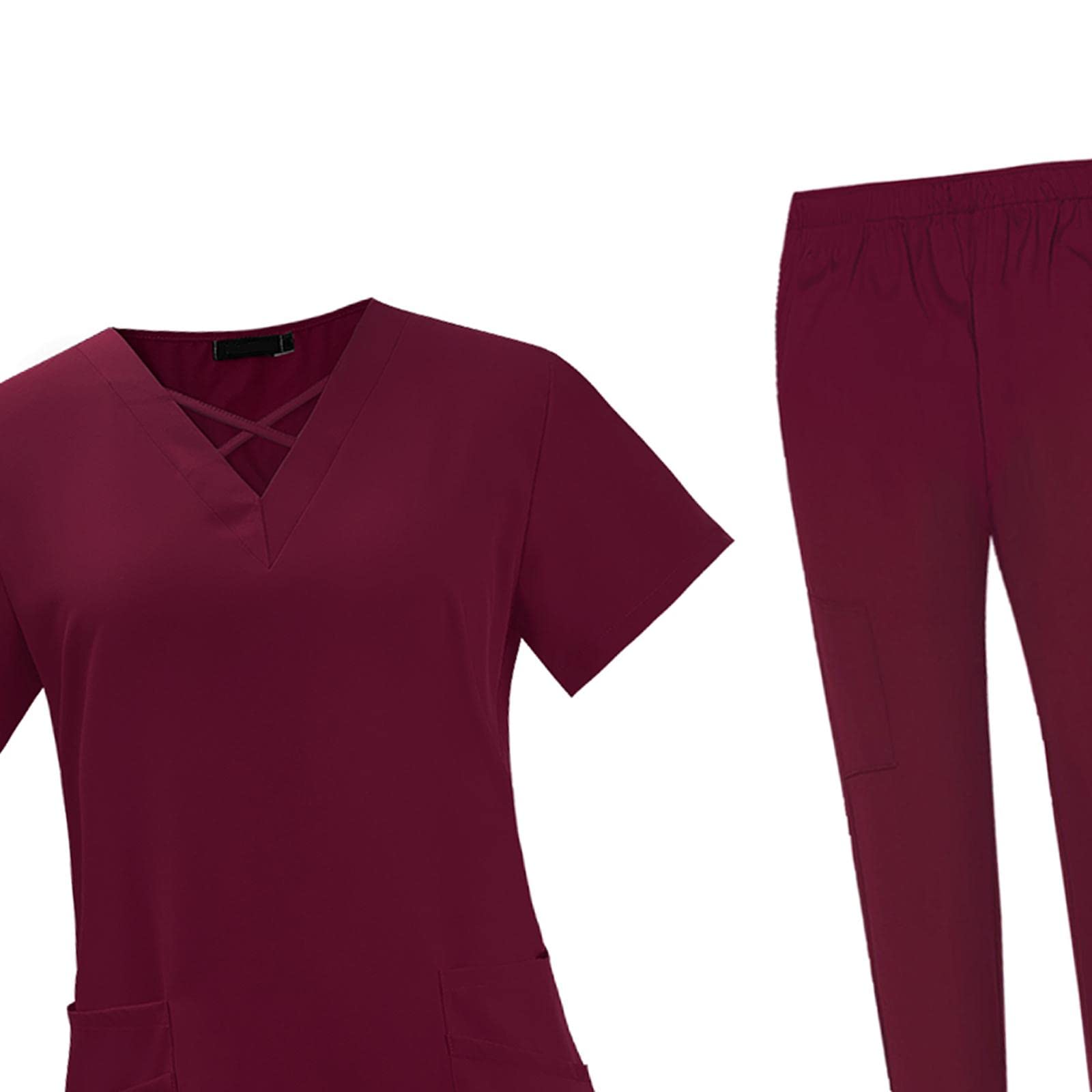 Conjunto de Uniforme Médico para Mujer, Pantalón Cómodos Y Sencillos con Bolsillos. Uniforme de Trabajo para SPA, Asistente de, Jogging Y E, Color rojo en S