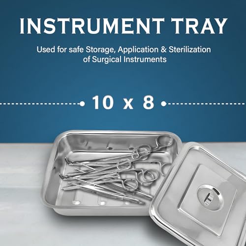 Image of OTICA Instrument Tray With Lid 8 x 10 x 1.5 inch - Stainless Steel Medical Tray With Cover | Corrosion-Resistant Tray for Hospital, Clinic & Surgery Use
