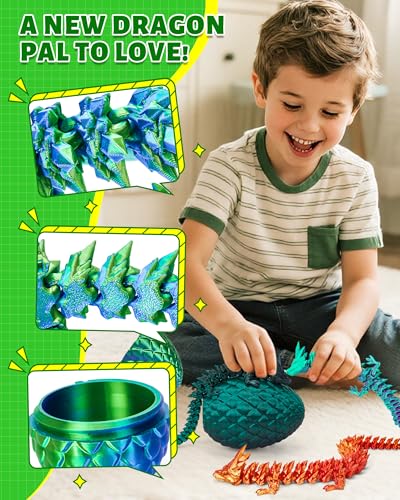 TBOLINE 12" 3D Printed Dragon Egg, Cool 3D Printer Articulated Crystal Dragon Toys for Kids, Surprise Animals Figurines Fidget Dinosaur Eggs Toys for Boys Kids Teen 5-7 4-6 8-12 - Image 2