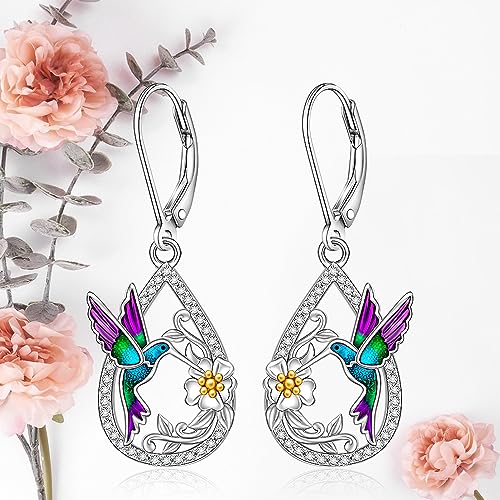 Hummingbird Earrings Purple Hummingbird Earrings for Women Sterling Silver Flower Teardrop Cute Bird Jewelry Memorial Mothers Day Christmas Healing Gifts4