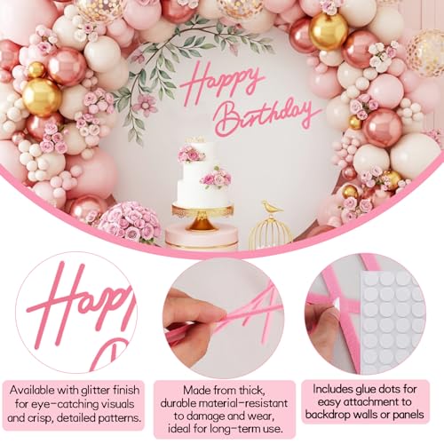 Image of TONIFUL Happy Birthday Sign for Backdrop - Light Pink Felt Banner - Includes Dot Glue - Perfect for Birthday Party Backdrop,Wall Decor,Balloon Arch,Photo Background