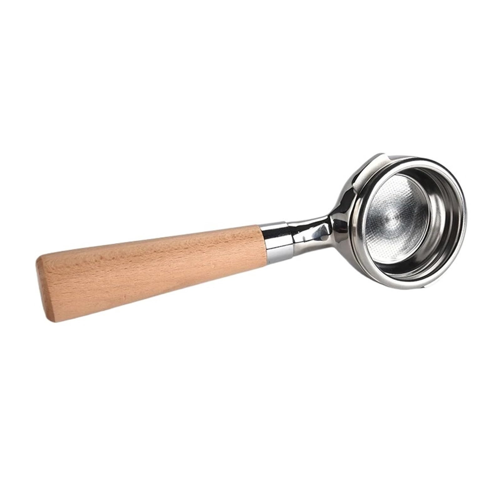 Siebträger, kompatibel mit Nuova, 58MM 2-ear Kaffeegriff | Einfach- und Doppelauslauf, Edelstahl und Holz, permanenter Filterkorb(58mm-single mouth-B)