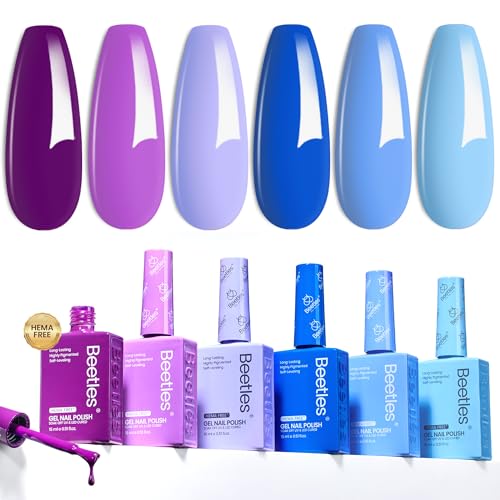 Image of Beetles Hema-Free Gel Polish Set, 6 Colors 15ml Dark Blue Purple Gel | 6 Colors 15ml Full Size Gel Polish Kit, Colorful Bottle, Soak Off UV Led Lamp Nail Art Salon Manicure