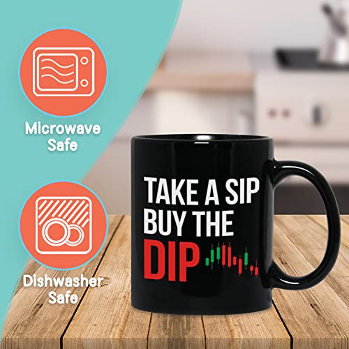 Bubble Hugs Stock Trader Coffee Mug 11 oz, Take A Sip Buy The Dip Stock Market Gift Cup Funny Idea for Traders Brokers Financial Adviser Investor, Black - Image 5