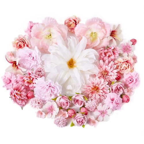 Prelisee 42 Pièces Fleurs Artificielles Deco Fausse Fleur en Tissu 13 Espèces 2-13cm Petite Tête de Fleur Rose Artificielle pour DIY Bricolage Scrapbooking...