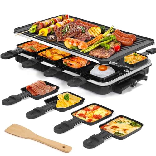 Raclette Grill Indoor Grills Electric Smokeless Korean BBQ Grill Table 2 in 1 Electric Griddle Nonstick Adjustable Temperature Control for Family & Party Fun (black)