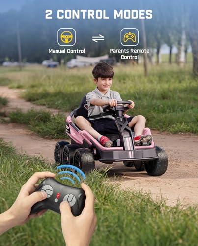 FanttikRide X7 Classic 12V Ride on Toys for Big Kids, 6 Wheels UTV, 4x45W 4MPH Powerful Electric Car, 4-Wheel Drive, Parent Remote, 4 Shock Absorbers, Perfect Choice for Ages 3 and Up, Light Pink