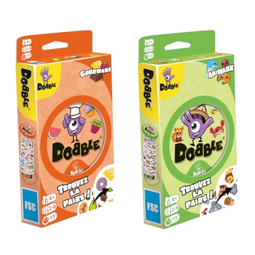 Dobble Zygomatic - LOT : 1 Gourmandise + 1 Animaux - Jeu de société - Jeu de Cartes - Jeux Enfants à partir de 4 Ans - 2 à 8 Joueurs - 15 Minutes