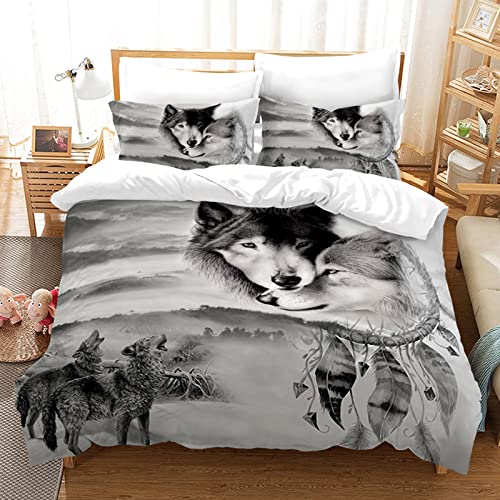 Hoimlm Housse de Couette Loup 3 Pièces,avec Housse de Couette et 2 taies d'oreiller,Ensemble de...