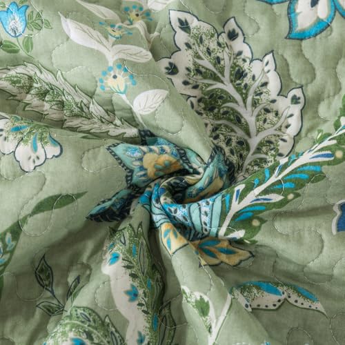 BEDIFANY Farmhouse Queen Quilt Bedding Set - Cotton Lightweight Bedspread with Floral Pattern, 90x98 Inch All Season Coverlet Set, 3 Piece (Quilt + 2 Pillow Shams)