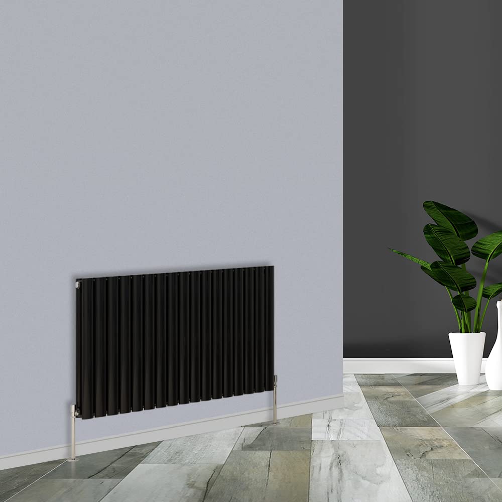 Warmehaus Black Horizontal Oval Column Radiator 600X1003mm Double Panel Central Heating