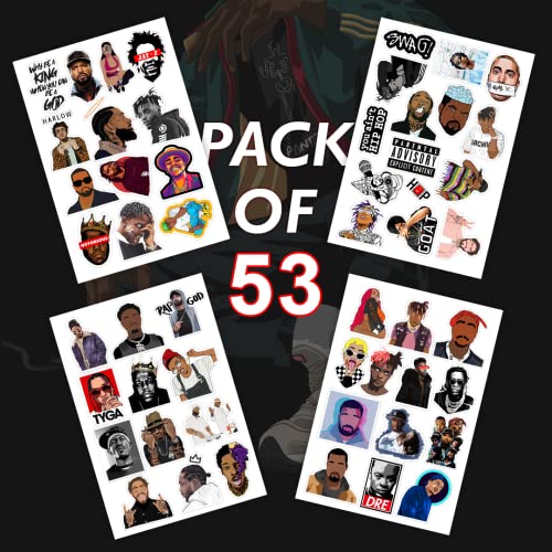 Image of CodersParadise Hip Hop Rappers Sticker Pack- Set of 52 Waterproof Vinyl Self-Adhesive Stickers for Laptop, Scrapbook & Mobile Phone| Tupac, MC Stan, Eminem, Divine | Durable, Residue-Free Music Decals