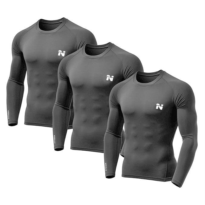 Image of NINQ Men's 1 Or 3 Pack Compression Shirts Long Sleeve, Base-Layer Quick Dry Workout T Shirts Sports,Gym, Running T-Shirt