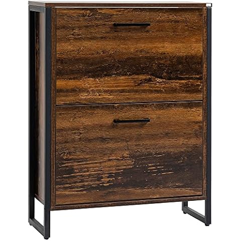HOMCOM Industrial Shoe Cabinet with 2 Flip Drawers Cover