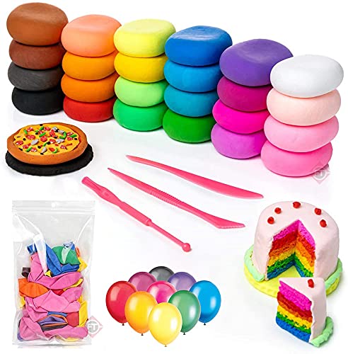 Firstly Traders Air Dry Clay, 12 Colours Modelling Clay with Tools+ 6 Multi Color Balloons for Kids, Safe Non-Toxic Modeling Clay Dough, Soft Stretchable Clay,Toys Art Crafts Gift for Kids