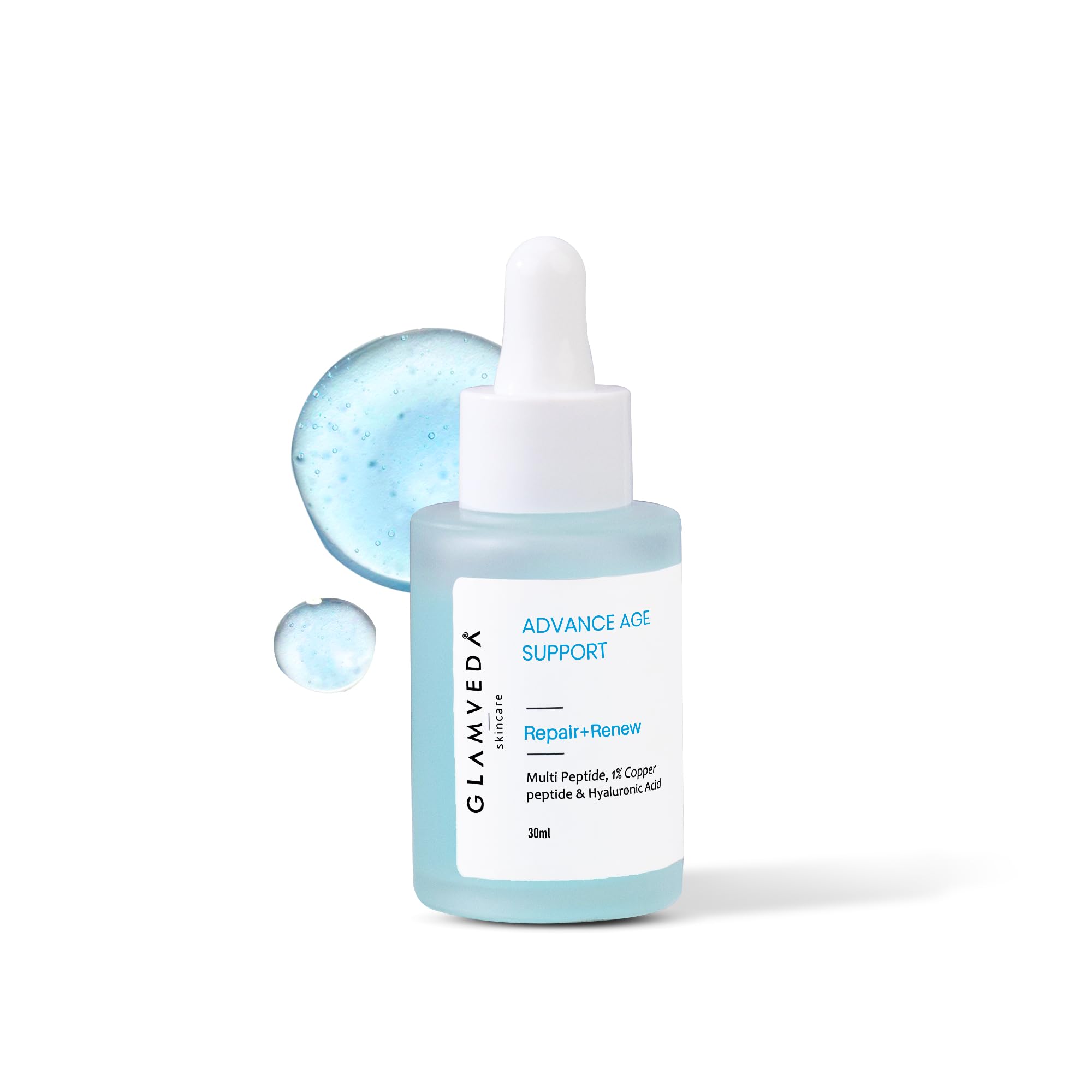 Glamveda 1% Copper peptide with Multi peptide & Hyaluronic acid Advance Age Support Face Serum | Reduces signs of ageing, Boosts collagen | Restores youthfull glow | All Skin Types