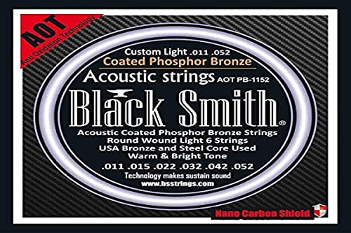 Black Smith 11-52 Coated Jeu de cordes pour Guitare acoustique - Les Beatles, Paul McCartney, John Lennon, RIngo Starr, George Harrison Black Smith 11-52 Coated Jeu de cordes pour Guitare acoustique