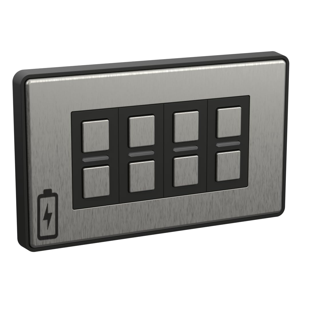 Lightwave Wire-Free Scene Selector (8 Button) Stainless Steel - Battery Powered, Multi-Press Built-In