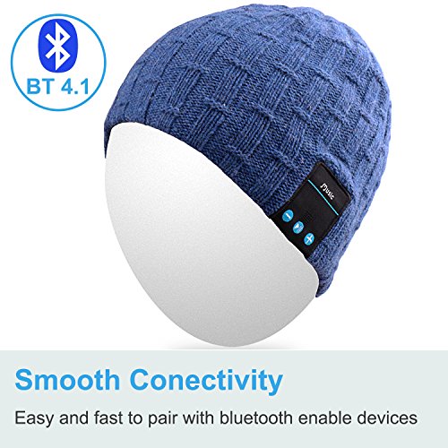 Qshell Washable Bluetooth Beanie Winter Hat Short Skully Cap with Bluetooth Stereo Headphones Mic Hands Free Rechargeable Battery Compatible with Mobile Phones, iPhone, iPad, Laptops, Tablets - Blue - Thumbnail 3