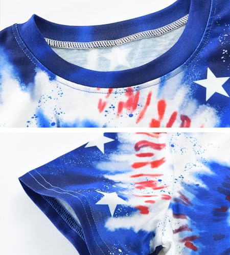 Image of Tkria Girl Crop Tops July 4th Crewneck Tshirt American Flag Patriotic USA Flag Girls Outfit Clothes Size 6-14