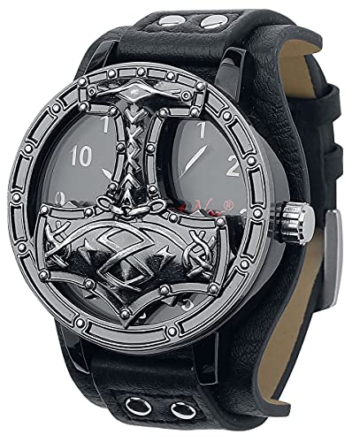 etNox Time Thors Hammer Männer Armbanduhren schwarz Kunstleder, Zinklegierung Mjölnir, Rockwear