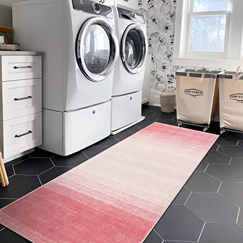 Wonnitar Washable Rug Runners 2X6,Pink Long Bathroom Runner Rug,Modern Ombre Kitchen Non-Slip Carpet Runner,Contemporary Gradient Laundry Room Throw Rug For Bedroom Girls Room Bath #TOP3
