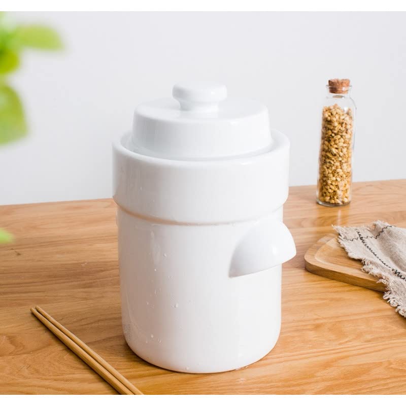 Pot à choucroute 3L pour la lacto-fermentation + pierres/couvercle Blanc