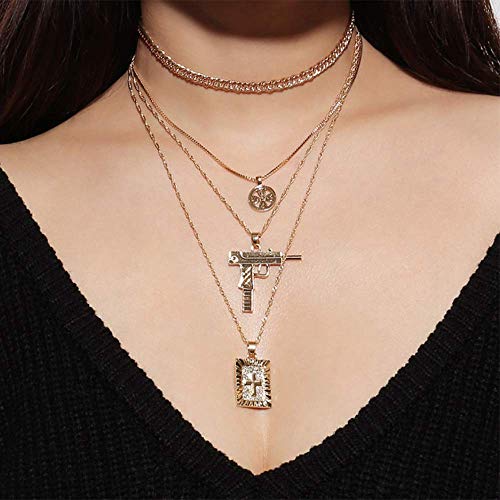 Preisvergleich Produktbild Deniferymakeup Fashion Personalisierte Halskette übertriebene Halskette Multi-Element Kreuz Halskette Anti-War Halskette Mehrschichtige Schlüsselbein Halskette