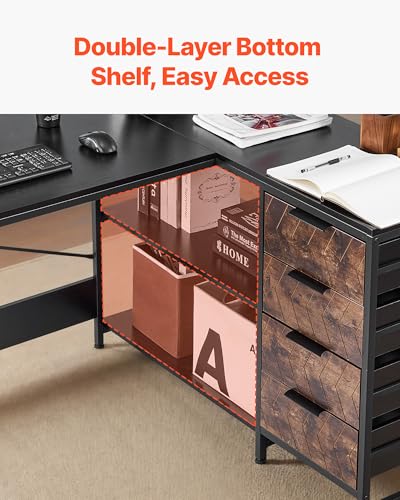 Image of VEVOR L-Shaped Computer Desk, 59-inch Reversible Corner Gaming Desk with Drawers & Storage Shelves, Modern Stylish PC Table Sturdy Work Workstation for Home Office - Easy to Assembly