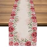 Nepnuser Mother's Day Red Rose Table Runner Watercolor Spring Wedding Bridal Shower Party Home Dining Room Kitchen Table Decoration
