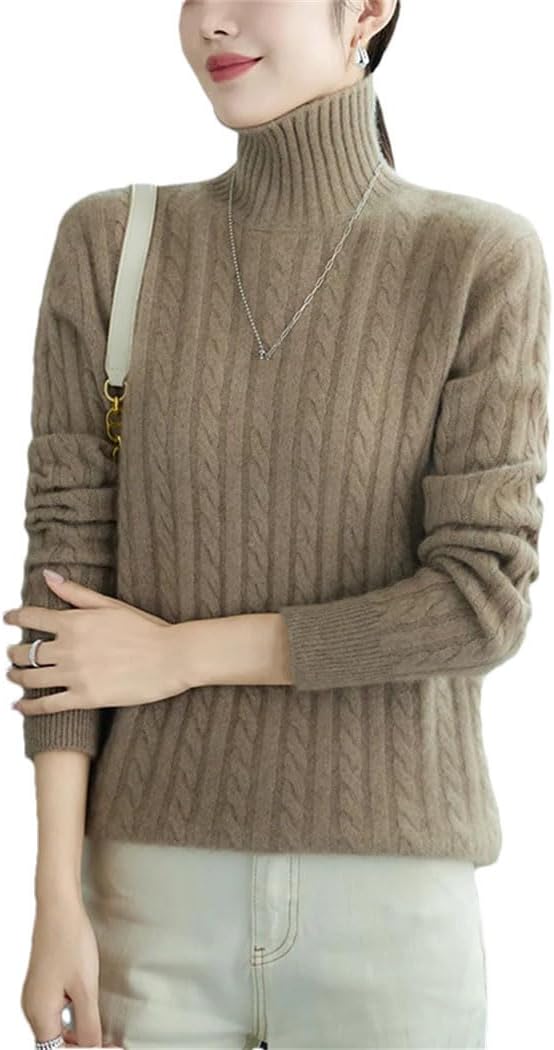 Women's 100% Wool Knitted Sweater Winter Thicked Warm Pullover Turtleneck Twisted Soft Comfortable Base Shirts