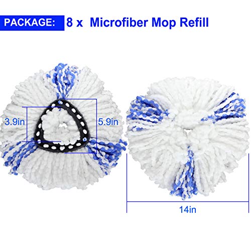 image for AEIOUS 8PACK Spin Mop Replacement Heads, 100% Microfiber Mop Refill, M