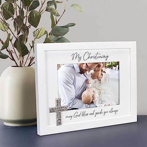 Malden 3633-46 International Designs 4X6 My Christening Picture Frame My Christening May God Bless And Guide You Always Raised White Outer Mdf Wood Moulding White Wood Grain Finish Mat thumb #3