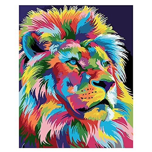VUDECO DIY Paint by Numbers Kit 16 W x 20 L Paint by Numbers for Adults Beginner and Kids - 8PC Oil Painting Kit with 1 Canvas   1 Reference Paint   3 Brushes   1 Pigment Set and 2 Hangers - Lion