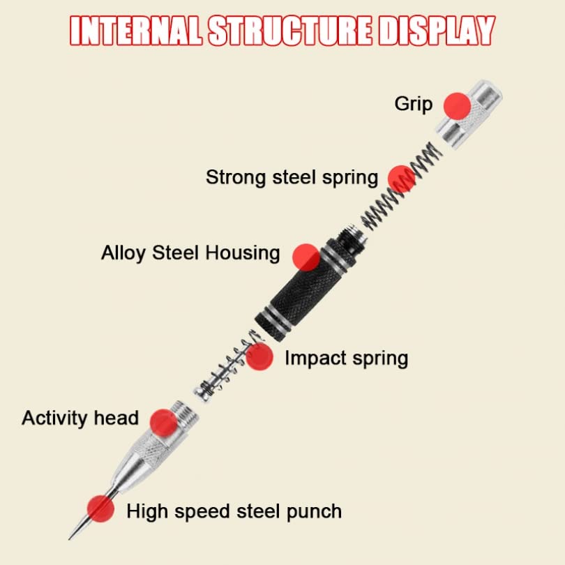 Punzone Centrale Automatico A Molla 12,7 Cm - Per Marcare Metallo E Legno Con 2 Ditali Di Ricambio - Foto 12