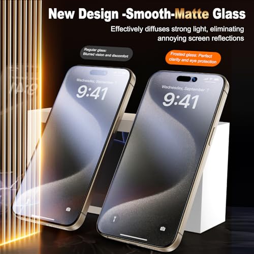 Image of UniqueMe for iPhone 15 Pro Max Matte Screen Protector - 6.7 inch - 2 Pack | HD,Smooth Matte Finish,9H+ Tempered Glass,Anti-Glare, Anti-Fingerprint, Bubble Free, Easy to Install