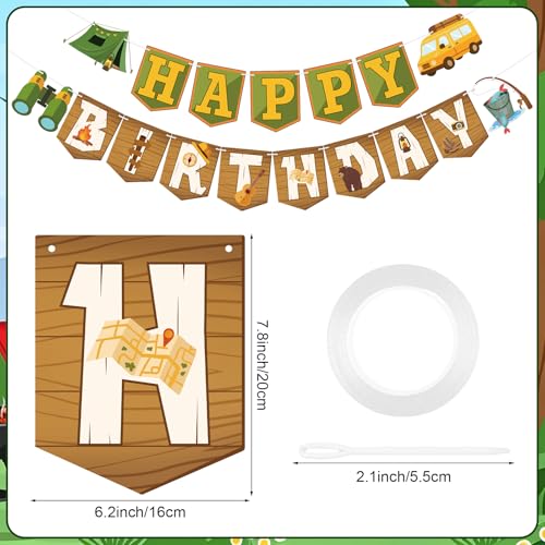 Image of Hooqict Happy Birthday Banner Camping Birthday Decorations Camping Party Banner Garland for Summer Camp Outdoor Hiking Forest Themed Party Decorations