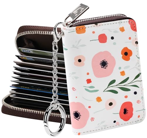 Image of FurArt Zipper Wallet Women, RFID Blocking Credit Card Wallet, Business Card Holder, Compact Size KeyChain Wallet, Floral, small