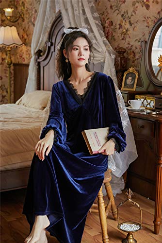 Women's Vintage Victorian Sleepwear Long Sleeve Fleece Nightgown Pajamas Nightwear Lounge Dress4