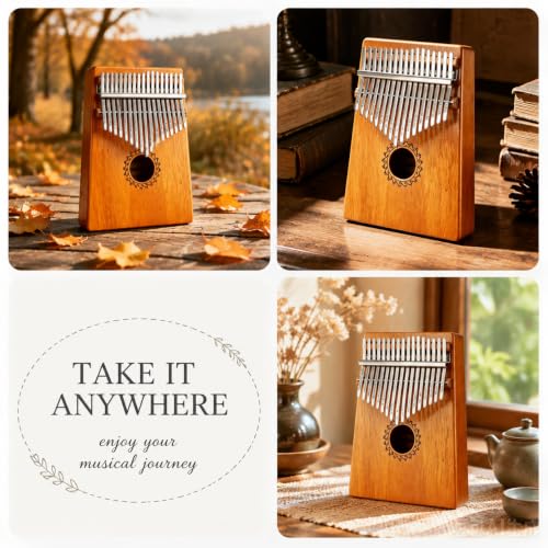 Image of Kalimba Thumb Piano 17 Keys with mahogany Wood Portable Mbira Finger Piano Gifts for Kids and piano Beginners Professional (Matte brown)