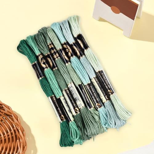 Image of 8 Skeins 6 Strands Green Variegated Embroidery Floss Thread Gradient Friendship Bracelet String Polyester Cross Stitch Threads Bulk for Hand Sewing Jewelry Bracelets Making Crafts Stitching