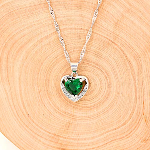 Uloveido White Gold Plated Green CZ Double Heart Pendant Necklace Valentines Birthday Jewelry Gifts for Women Teen Girls (Green) - Image 6