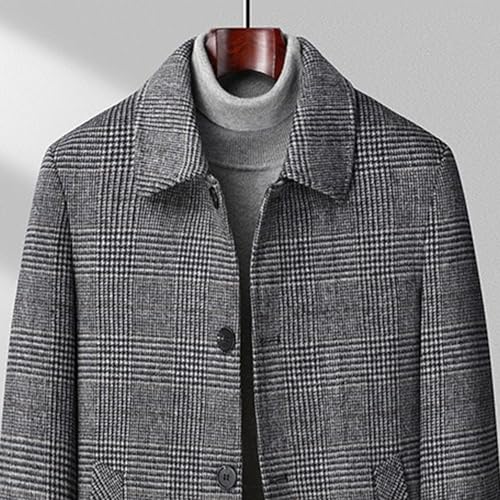 Mens Winter Quilted Trench Coat Lapel Single Breasted Wool Blend Pea Coat Chunky Warm Mid Long Business Overcoat4